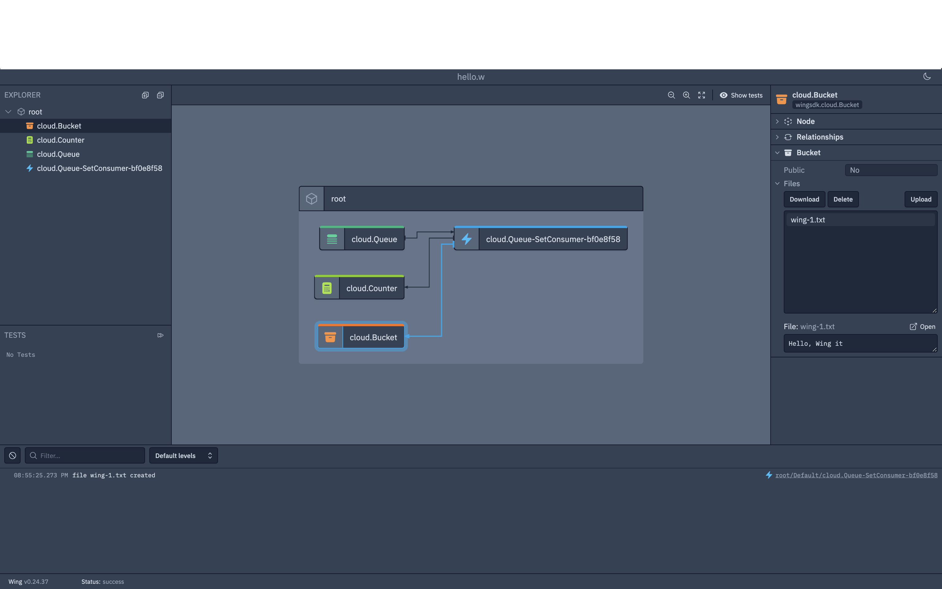 Bucket resource Bucket resource view in Wing Console